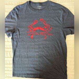 J.Crew Men's Blue Crewneck T-Shirt with Red Crab Graphic